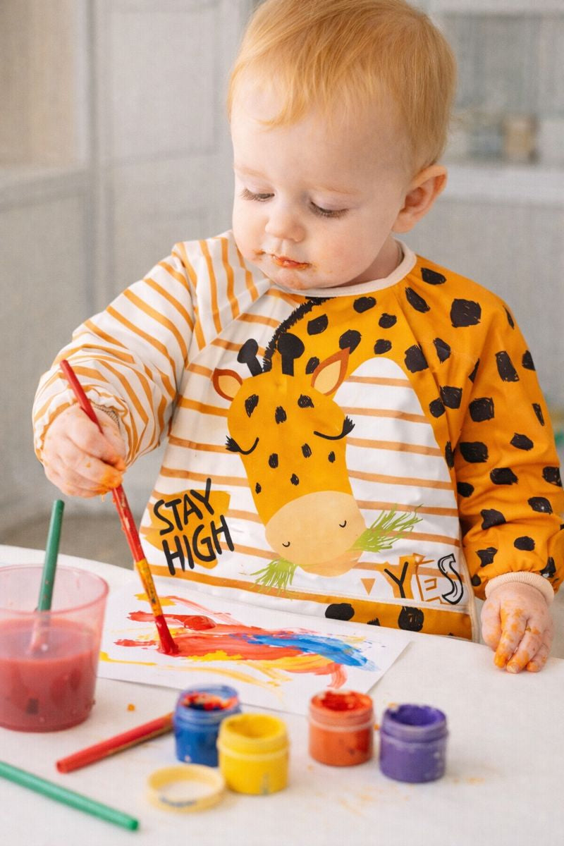 Giraffe Pattern Waterproof Long Sleeve Baby Feeding & Activity Bib