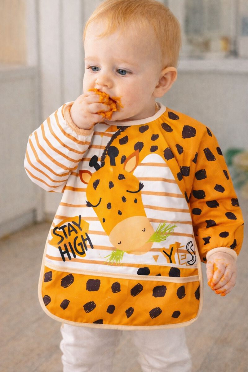 Giraffe Pattern Waterproof Long Sleeve Baby Feeding & Activity Bib
