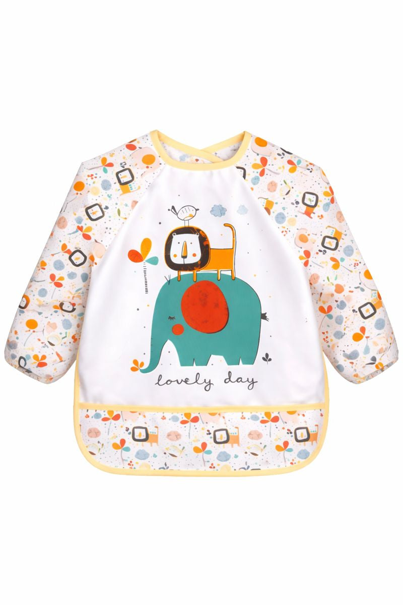 Safari Pattern Waterproof Activity & Feeding Bib with Pocket