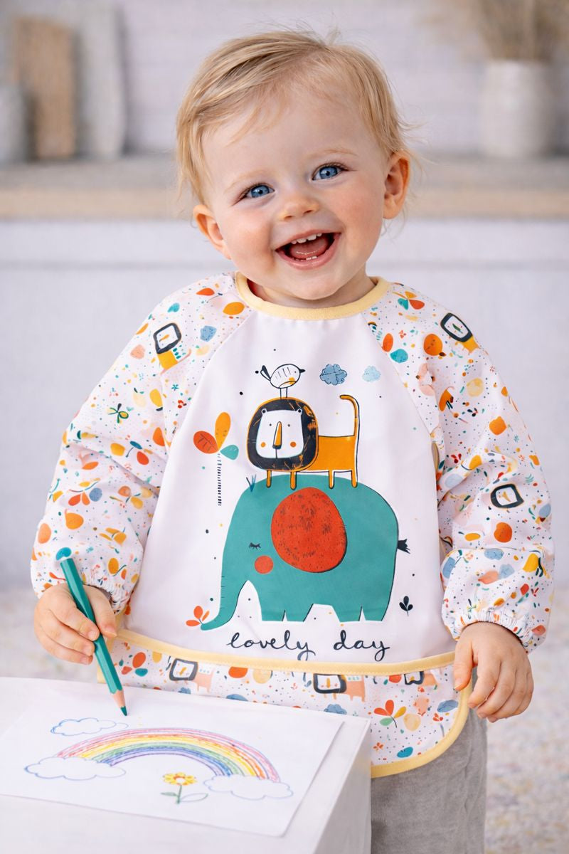 Safari Pattern Waterproof Activity & Feeding Bib with Pocket