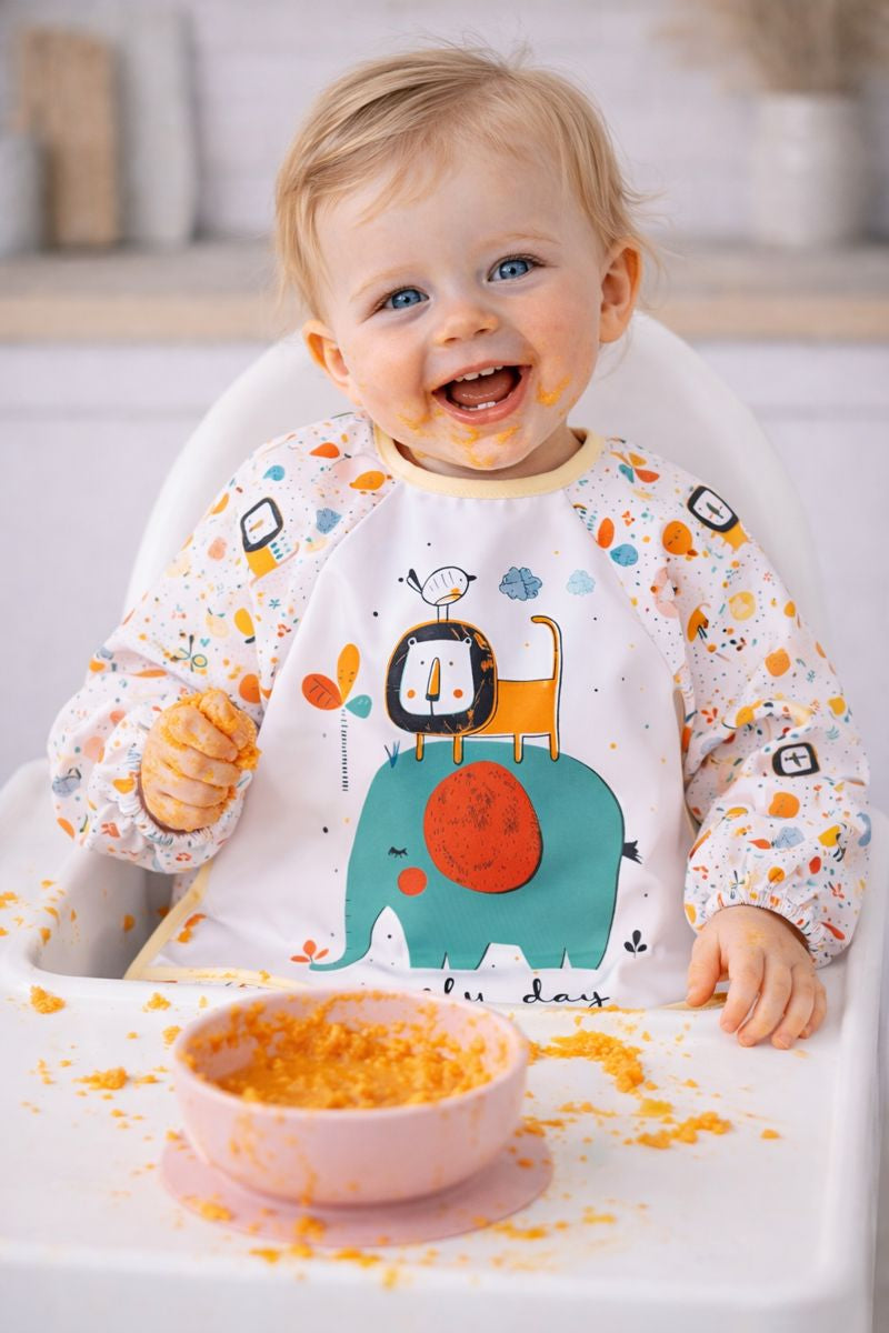 Safari Pattern Waterproof Activity & Feeding Bib with Pocket