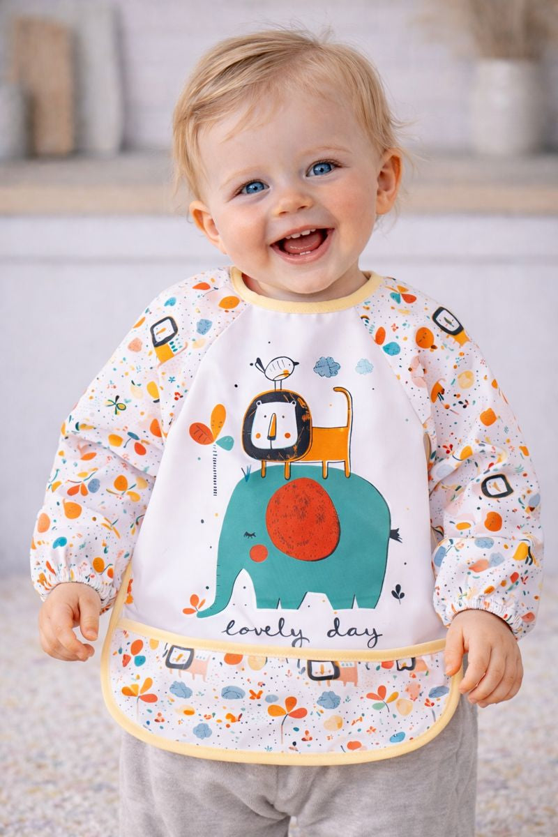 Safari Pattern Waterproof Activity & Feeding Bib with Pocket