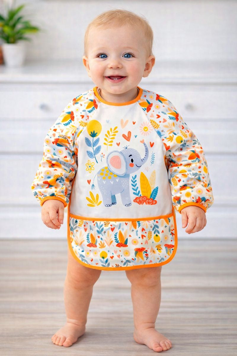 Long Sleeve Wearable Elephant Pattern Waterproof Baby Feeding & Activity Bib