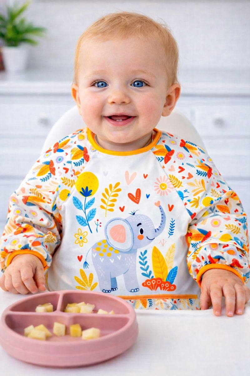 Long Sleeve Wearable Elephant Pattern Waterproof Baby Feeding & Activity Bib