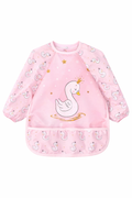 Pink Swan Pattern Waterproof Long Sleeve Baby Bib