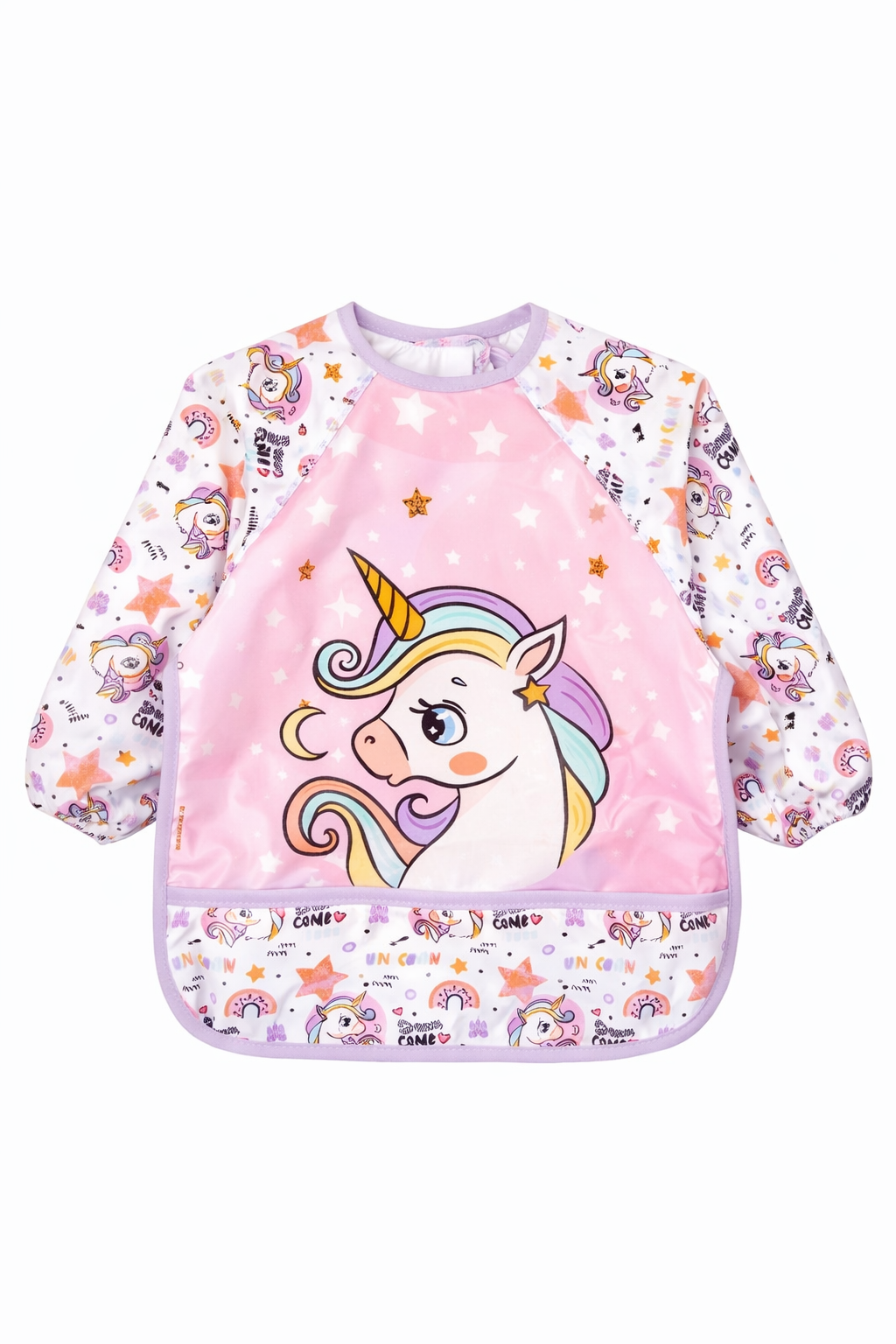 Pink Unicorn Pattern Waterproof Long Sleeve Baby Bib