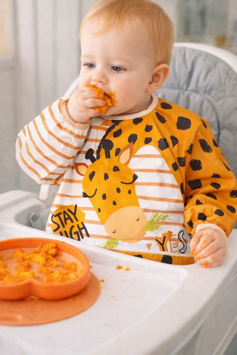 Giraffe Pattern Waterproof Long Sleeve Baby Feeding & Activity Bib
