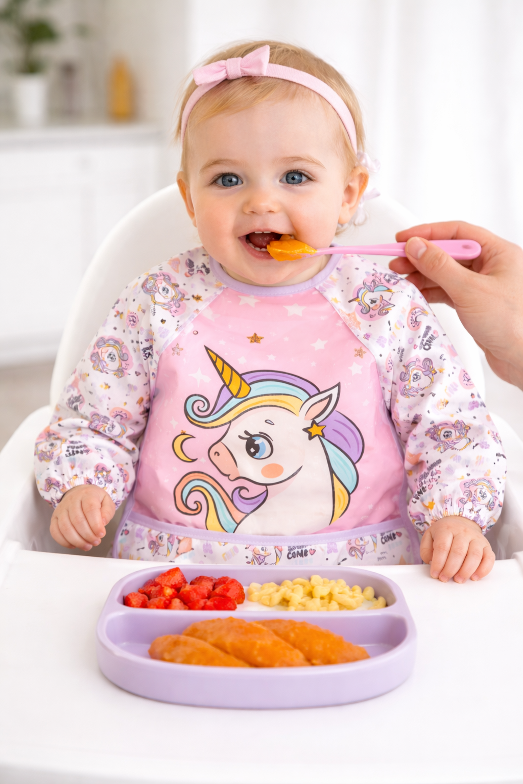 Pink Unicorn Pattern Waterproof Long Sleeve Baby Bib