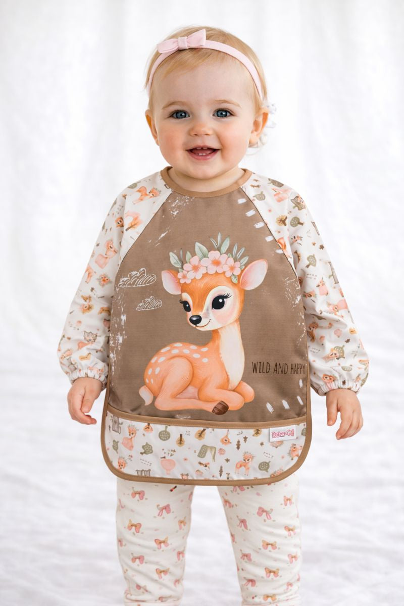 Long Sleeve Wearable Deer Pattern Waterproof Baby Feeding & Activity Bib
