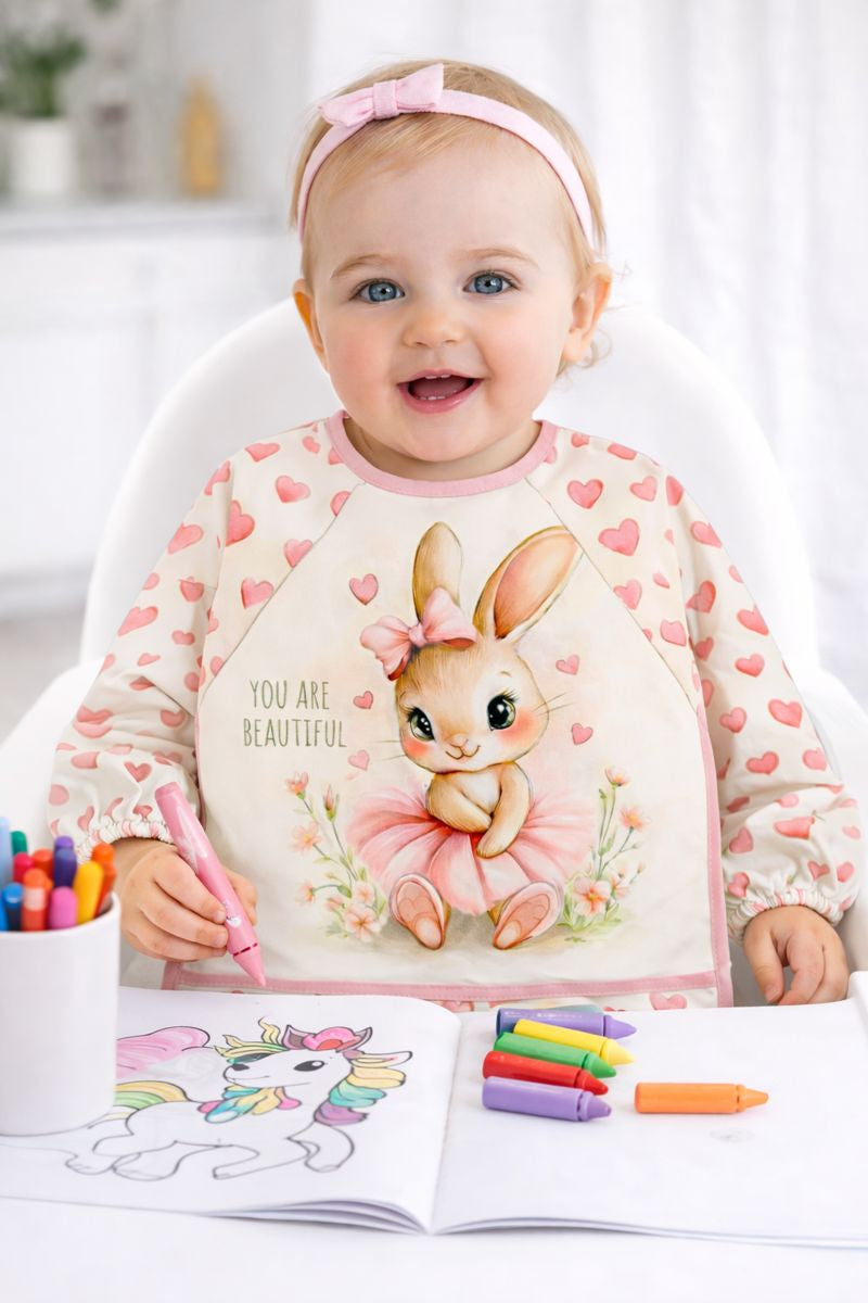 Long Sleeve Wearable Rabbit Pattern Waterproof Baby Feeding & Activity Bib