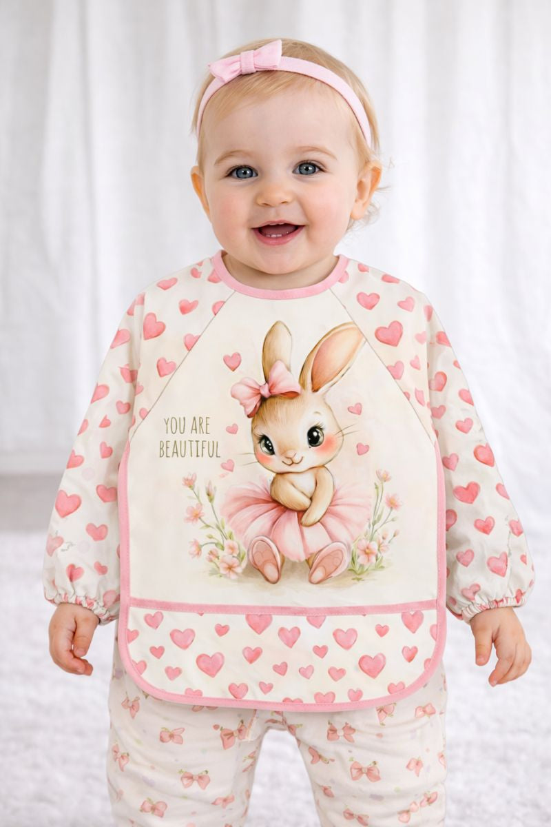 Long Sleeve Wearable Rabbit Pattern Waterproof Baby Feeding & Activity Bib